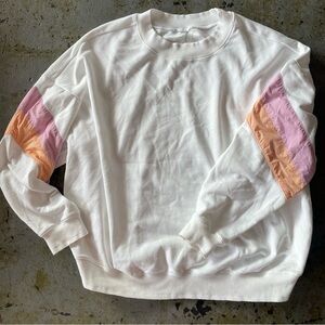 As Revival White Pullover Sweatshirt with Pastel Colorblock Sleeves Size Large